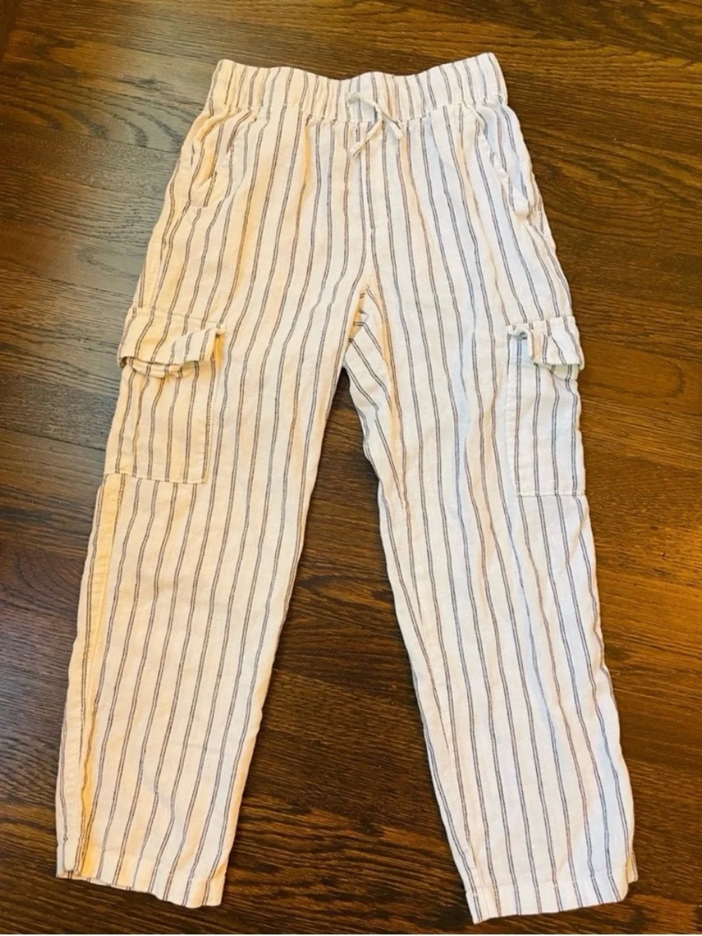 GAP Kids Girls Linen Blend Cargo Pants Striped 10-11 L